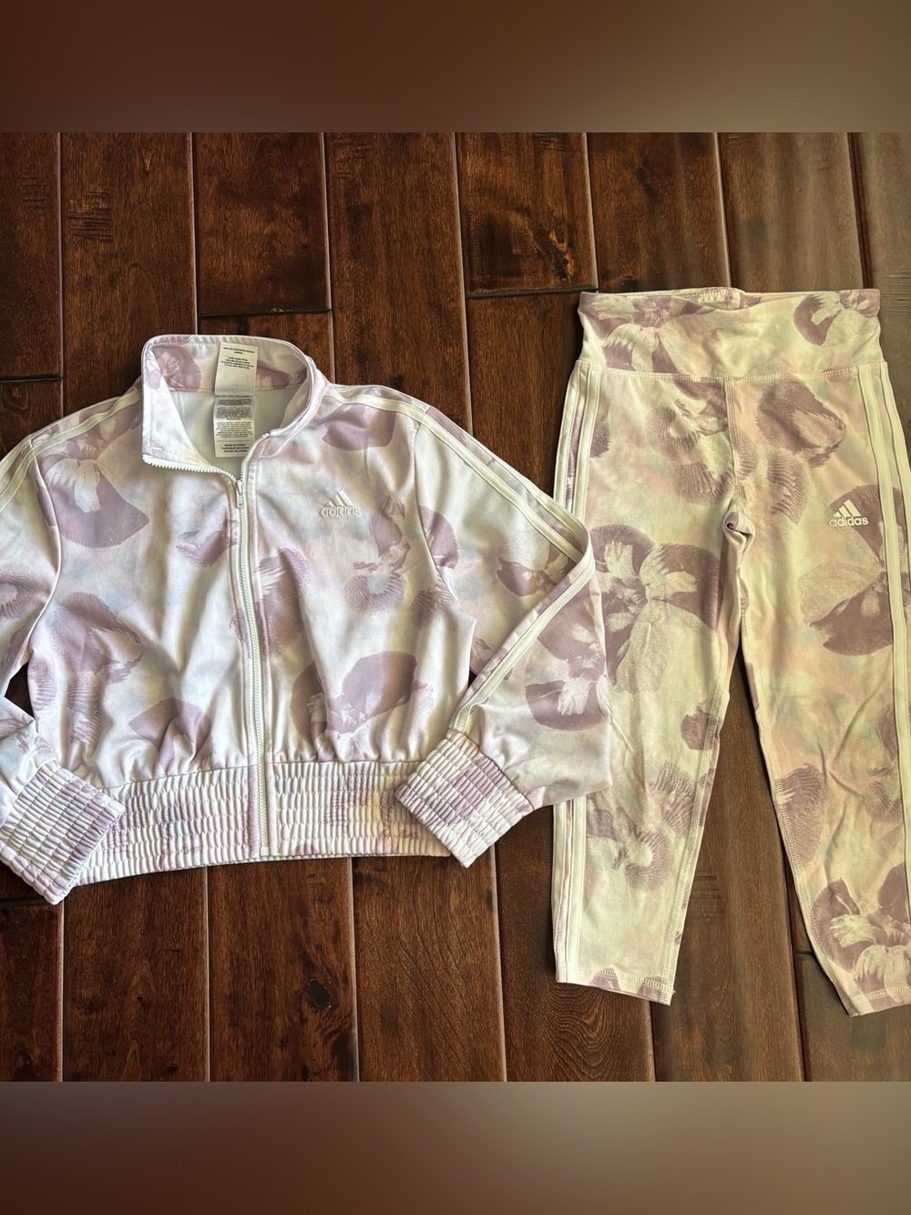 adidas Girls Lavender Floral Track Jacket & Leggings Set
